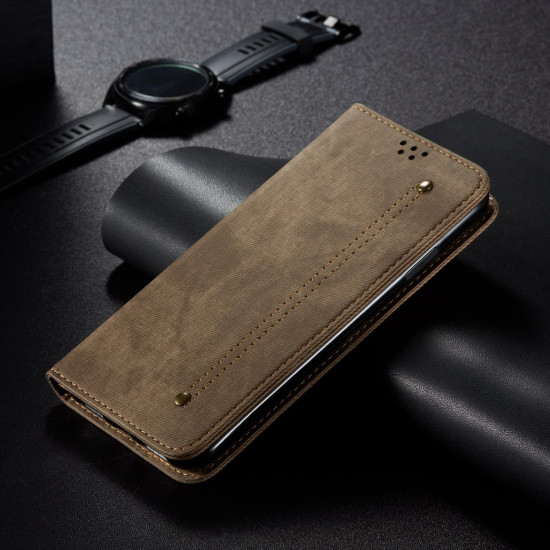 For Samsung Galaxy S24+ 5G Denim Texture Casual Style Horizontal Flip Leather Case(Khaki)