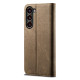 For Samsung Galaxy S24+ 5G Denim Texture Casual Style Horizontal Flip Leather Case(Khaki)