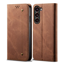 For Samsung Galaxy S24+ 5G Denim Texture Casual Style Horizontal Flip Leather Case(Brown)