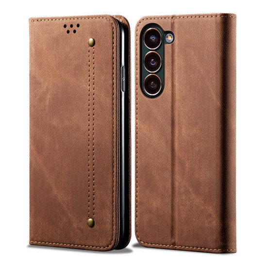 For Samsung Galaxy S24+ 5G Denim Texture Casual Style Horizontal Flip Leather Case(Brown)