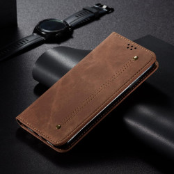 For Samsung Galaxy S24+ 5G Denim Texture Casual Style Horizontal Flip Leather Case(Brown)