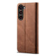For Samsung Galaxy S24+ 5G Denim Texture Casual Style Horizontal Flip Leather Case(Brown)