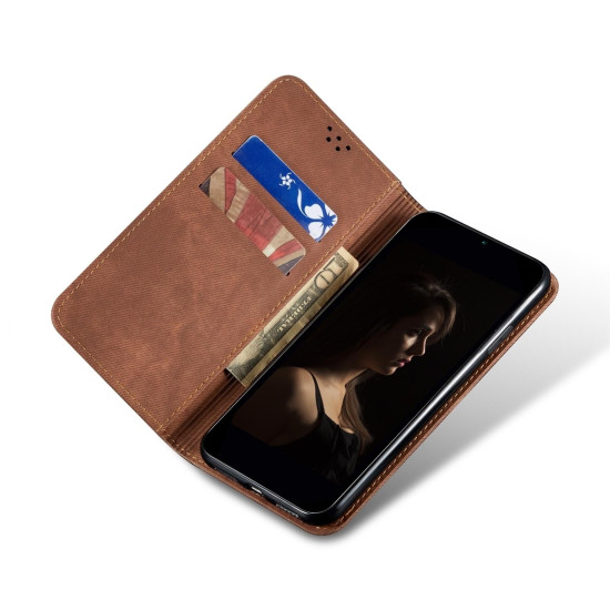 For Samsung Galaxy S24+ 5G Denim Texture Casual Style Horizontal Flip Leather Case(Brown)