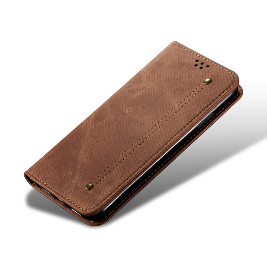 For Samsung Galaxy S24+ 5G Denim Texture Casual Style Horizontal Flip Leather Case(Brown)
