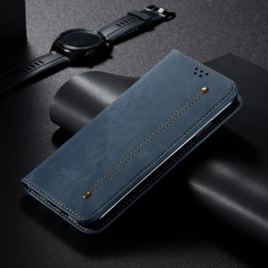 For Samsung Galaxy S24+ 5G Denim Texture Casual Style Horizontal Flip Leather Case(Blue)