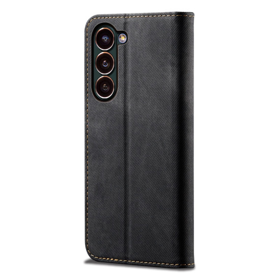 For Samsung Galaxy S24+ 5G Denim Texture Casual Style Horizontal Flip Leather Case(Black)