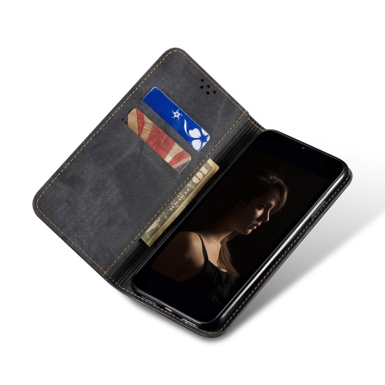 For Samsung Galaxy S24+ 5G Denim Texture Casual Style Horizontal Flip Leather Case(Black)