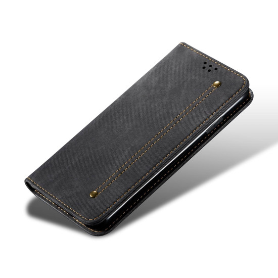 For Samsung Galaxy S24+ 5G Denim Texture Casual Style Horizontal Flip Leather Case(Black)