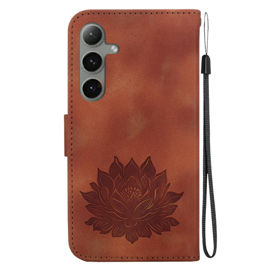 For Samsung Galaxy S24+ 5G Lotus Embossed Leather Phone Case(Brown)