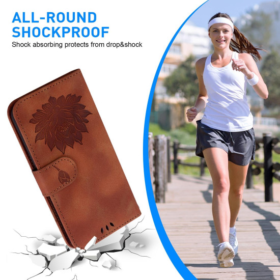 For Samsung Galaxy S24+ 5G Lotus Embossed Leather Phone Case(Brown)