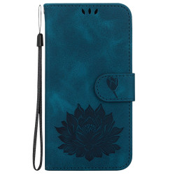 For Samsung Galaxy S24+ 5G Lotus Embossed Leather Phone Case(Dark Blue)