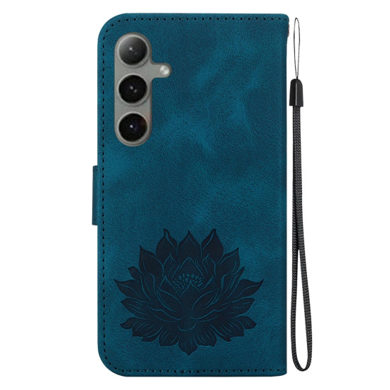 For Samsung Galaxy S24+ 5G Lotus Embossed Leather Phone Case(Dark Blue)