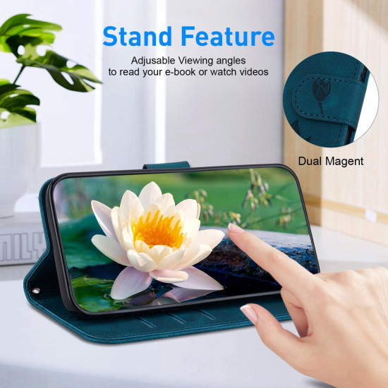 For Samsung Galaxy S24+ 5G Lotus Embossed Leather Phone Case(Dark Blue)
