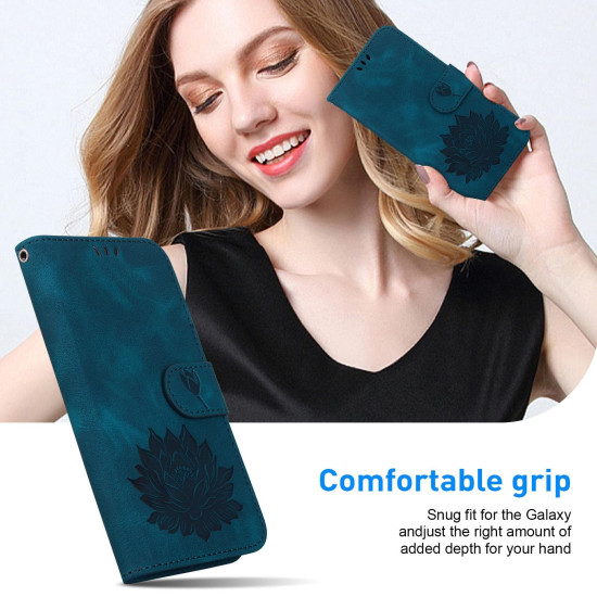 For Samsung Galaxy S24+ 5G Lotus Embossed Leather Phone Case(Dark Blue)