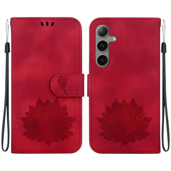For Samsung Galaxy S24+ 5G Lotus Embossed Leather Phone Case(Red)