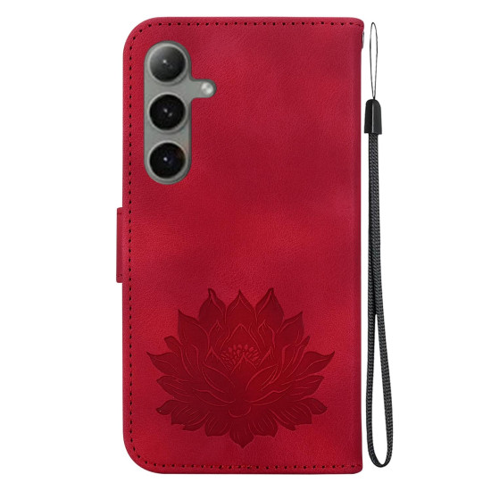 For Samsung Galaxy S24+ 5G Lotus Embossed Leather Phone Case(Red)
