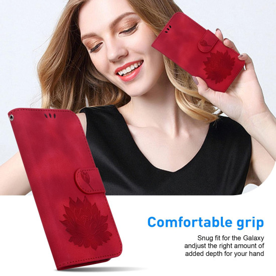 For Samsung Galaxy S24+ 5G Lotus Embossed Leather Phone Case(Red)