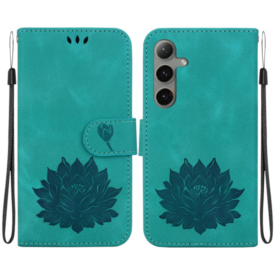 For Samsung Galaxy S24+ 5G Lotus Embossed Leather Phone Case(Green)