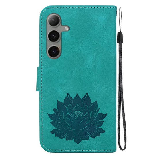 For Samsung Galaxy S24+ 5G Lotus Embossed Leather Phone Case(Green)