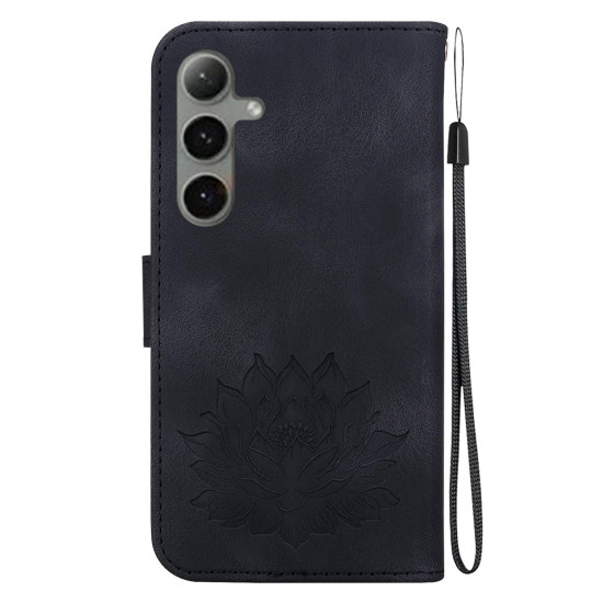 For Samsung Galaxy S24+ 5G Lotus Embossed Leather Phone Case(Black)