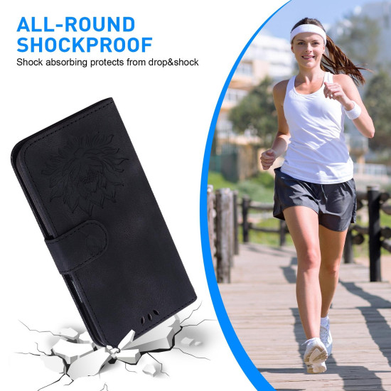For Samsung Galaxy S24+ 5G Lotus Embossed Leather Phone Case(Black)