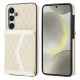 For Samsung Galaxy S24+ 5G Splicing Rhombic Texture Card Bag Phone Case with Long Lanyard(Beige)