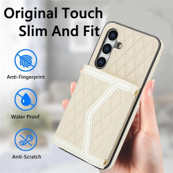 For Samsung Galaxy S24+ 5G Splicing Rhombic Texture Card Bag Phone Case with Long Lanyard(Beige)