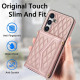 For Samsung Galaxy S24+ 5G Splicing Rhombic Texture Card Bag Phone Case with Long Lanyard(Rose Gold)
