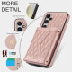 For Samsung Galaxy S24+ 5G Splicing Rhombic Texture Card Bag Phone Case with Long Lanyard(Rose Gold)