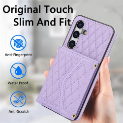 For Samsung Galaxy S24+ 5G Splicing Rhombic Texture Card Bag Phone Case with Long Lanyard(Purple)