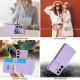 For Samsung Galaxy S24+ 5G Splicing Rhombic Texture Card Bag Phone Case with Long Lanyard(Purple)