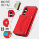 For Samsung Galaxy S24+ 5G Splicing Rhombic Texture Card Bag Phone Case with Long Lanyard(Red)