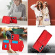 For Samsung Galaxy S24+ 5G Splicing Rhombic Texture Card Bag Phone Case with Long Lanyard(Red)