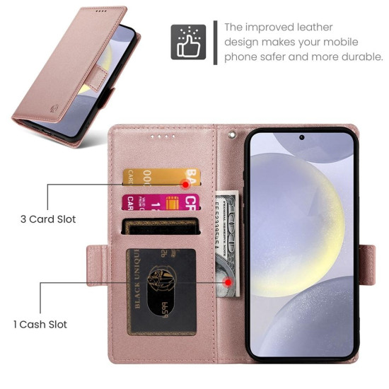 For Samsung Galaxy S24+ 5G Side Buckle Magnetic Frosted Leather Phone Case(Rose Gold)