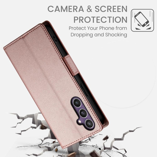For Samsung Galaxy S24+ 5G Side Buckle Magnetic Frosted Leather Phone Case(Rose Gold)