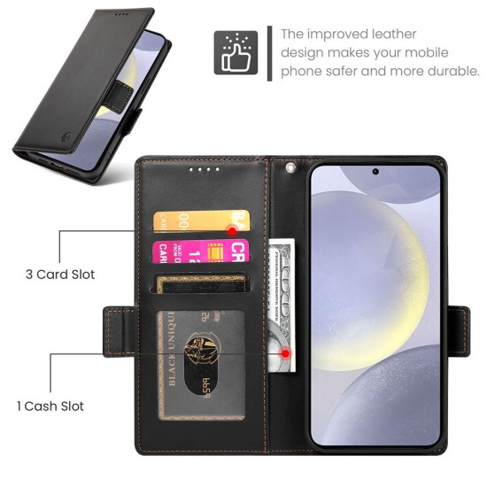 For Samsung Galaxy S24+ 5G Side Buckle Magnetic Frosted Leather Phone Case(Black)