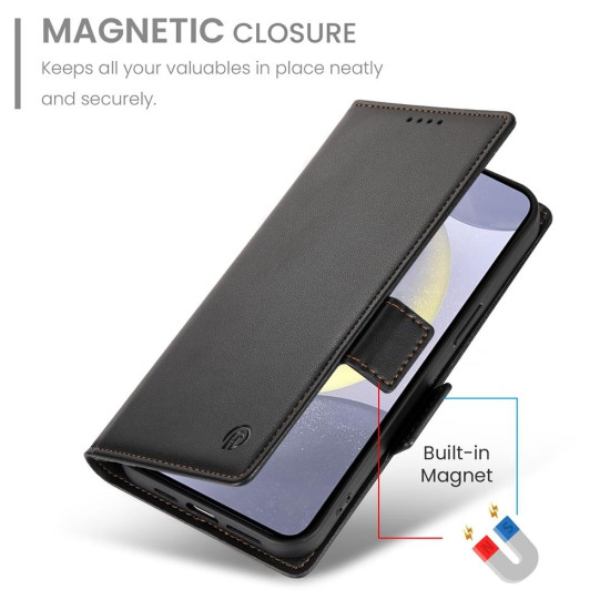 For Samsung Galaxy S24+ 5G Side Buckle Magnetic Frosted Leather Phone Case(Black)