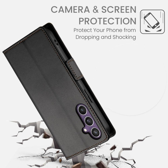 For Samsung Galaxy S24+ 5G Side Buckle Magnetic Frosted Leather Phone Case(Black)