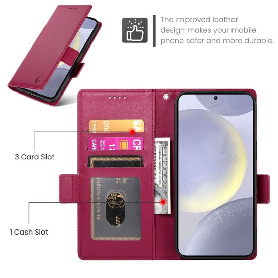 For Samsung Galaxy S24+ 5G Side Buckle Magnetic Frosted Leather Phone Case(Wine Red)