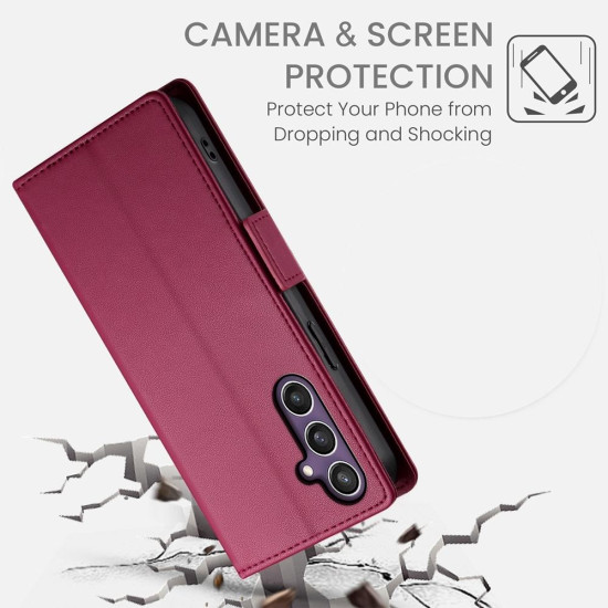 For Samsung Galaxy S24+ 5G Side Buckle Magnetic Frosted Leather Phone Case(Wine Red)