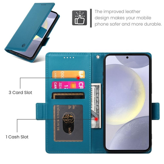 For Samsung Galaxy S24+ 5G Side Buckle Magnetic Frosted Leather Phone Case(Blue)