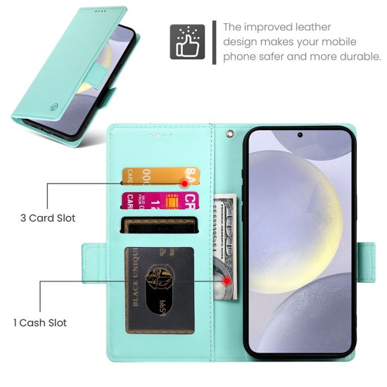 For Samsung Galaxy S24+ 5G Side Buckle Magnetic Frosted Leather Phone Case(Mint Green)