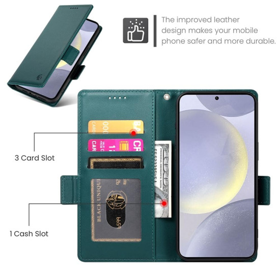 For Samsung Galaxy S24+ 5G Side Buckle Magnetic Frosted Leather Phone Case(Dark Green)