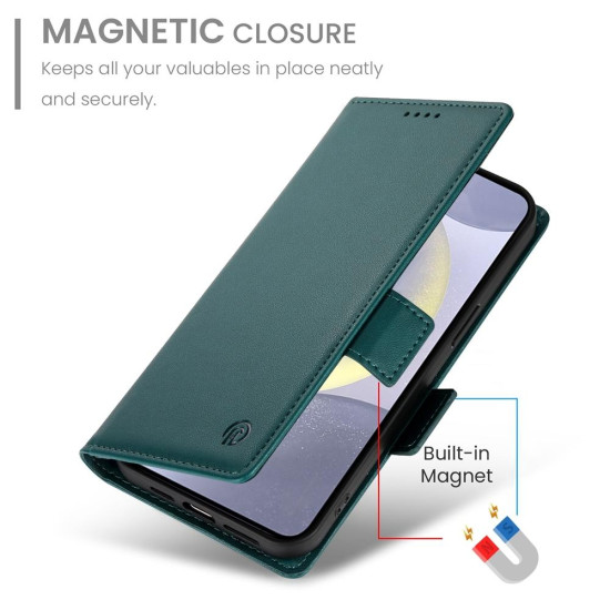 For Samsung Galaxy S24+ 5G Side Buckle Magnetic Frosted Leather Phone Case(Dark Green)