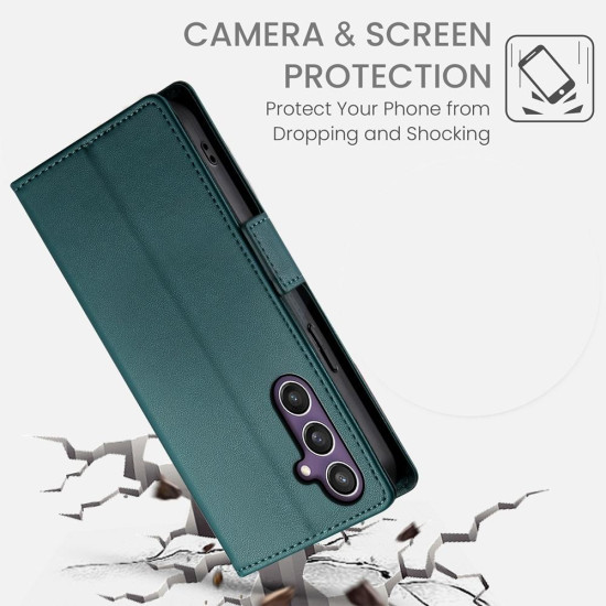 For Samsung Galaxy S24+ 5G Side Buckle Magnetic Frosted Leather Phone Case(Dark Green)
