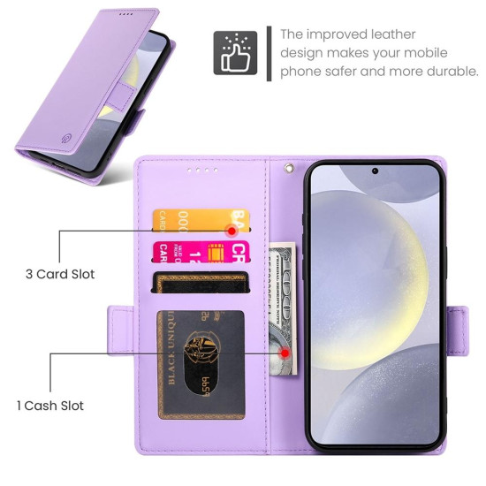 For Samsung Galaxy S24+ 5G Side Buckle Magnetic Frosted Leather Phone Case(Purple)