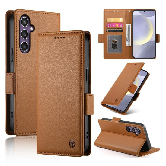 For Samsung Galaxy S24+ 5G Side Buckle Magnetic Frosted Leather Phone Case(Brown)