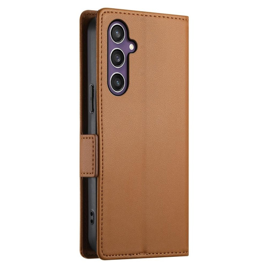 For Samsung Galaxy S24+ 5G Side Buckle Magnetic Frosted Leather Phone Case(Brown)
