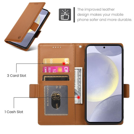 For Samsung Galaxy S24+ 5G Side Buckle Magnetic Frosted Leather Phone Case(Brown)