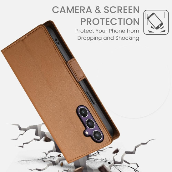 For Samsung Galaxy S24+ 5G Side Buckle Magnetic Frosted Leather Phone Case(Brown)